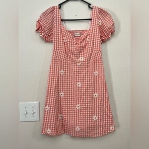 Alter’d State Jovita Daisy Salmon Gingham Mini Dress, Size Small